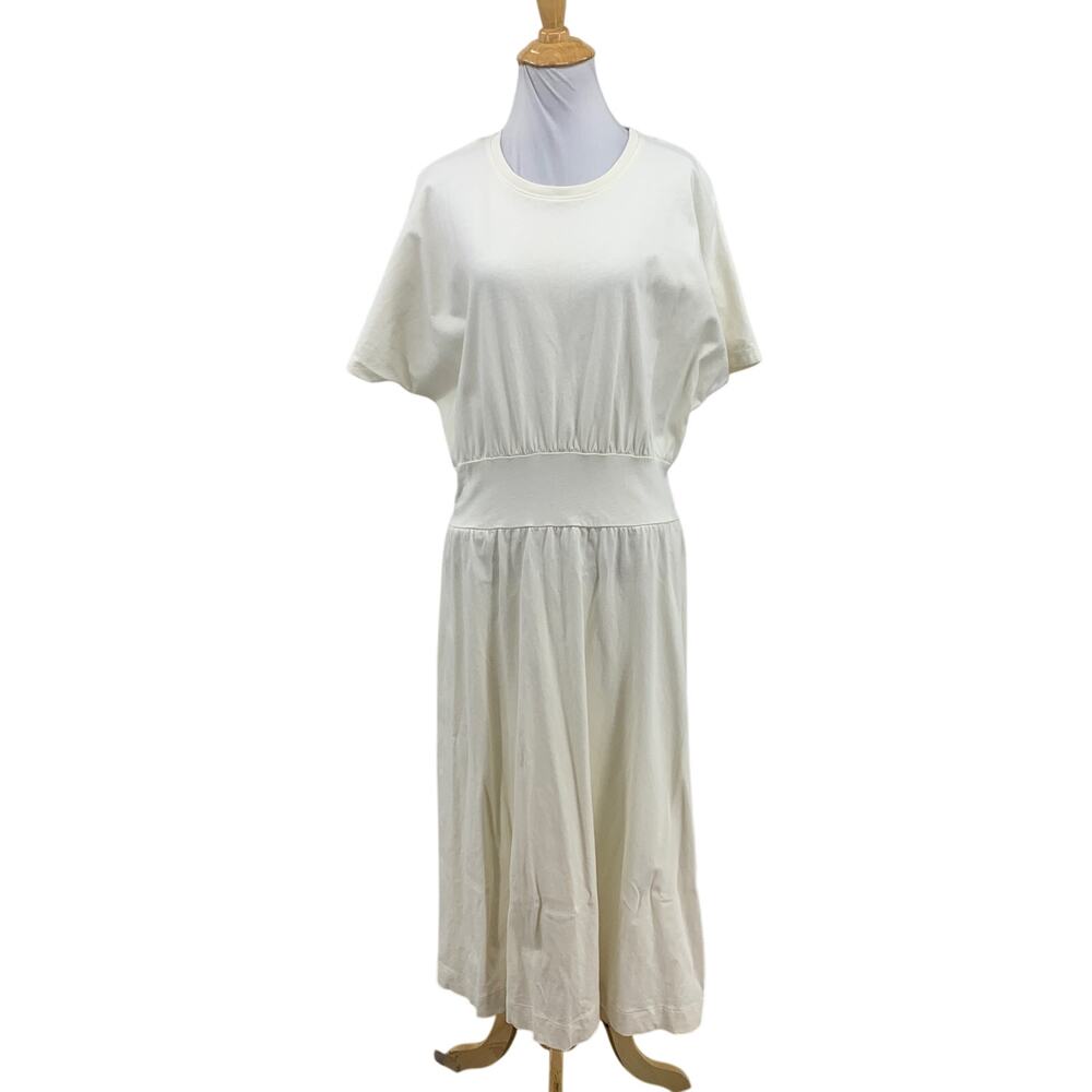 Everlane Dress Womens L Large Ivory Dolman Organic Cotton Waisted Wide Banded